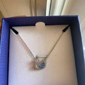 Swarovski Silver Necklace with Blue Crystal Swan